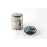 A Chinese circular ink box late 19th Century 10cm and a Chinese Paktong cylindrical box and cover