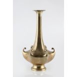 A Japanese brass bottle vase 19th Century of hexagonal shape with tapered neck and floret mouth,