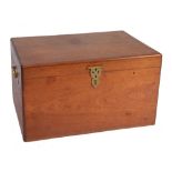 AN ORIENTAL CAMPHOR WOOD TRUNK with hinged rising lid and embossed brass hasp, 90cm wide