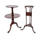 A GEORGE III MAHOGANY TWO TIER DUMB WAITER of graduated circular tray form on a tripod base, 82cm