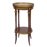 A LATE 19TH CENTURY FRENCH CIRCULAR MARBLE TOPPED OCCASIONAL TABLE with pierced gilt metal gallery