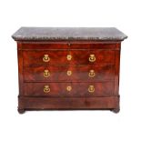 A FRENCH EMPIRE MAHOGANY COMMODE fitted one long shallow drawer and three long deep drawers with