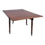 A GEORGE IV MAHOGANY RECTANGULAR DROP LEAF DINING TABLE with crossbanded and line inlay and on