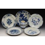 A COLLECTION TO INCLUDE three 18th Century Chinese blue and white side plates, 23cm diameter, a