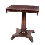 A GEORGE IV MAHOGANY RECTANGULAR OCCASIONAL TABLE with crossbanded top, fluted tapering column and