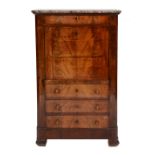 A 19TH CENTURY MAHOGANY CONTINENTAL SECRETAIRE ABBATANT the fall flap revealing a fitted interior