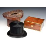 A GEORGE IV ROSEWOOD AND BRASS BOUND BOX with inner tray and central plaque, 58cm wide, together