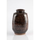 William Plumptre (British, b.1959) Vase tenmoku glaze painted potter's monogram 21cm high.
