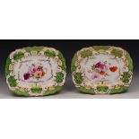 A PAIR OF ENGLISH PORCELAIN DISHES, each painted with a spray of summer flowers within an apple