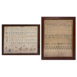 A VICTORIAN CHILD'S SAMPLER by Harriet Bright, dated September 1847 with linear alphabetical