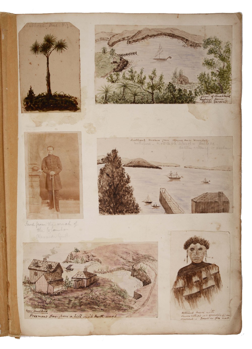 FIVE PAGES OF WATERCOLOUR SKETCHES AND PHOTOGRAPHS from a Victorian album with Grubb family - Image 2 of 11