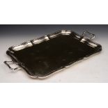 A SILVER PLATED BUTLERS TRAY, twin handled by Mappin & Webb, 68 x 42cm overall