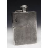A WWII PERIOD ENGINE TURNED SILVER HIP FLASK inscribed Louis á Jamais, Dilys 16/12/40, 12.5cm high
