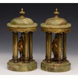 A PAIR OF GREEN ONYX AND GILT BRASS CLASSICAL COLUMN PORTICOS, each set a portrait study of