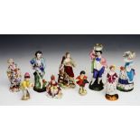 A COLLECTION OF NINE CONTINENTAL PORCELAIN FIGURES, varying factories, predominantly German, 15cm to