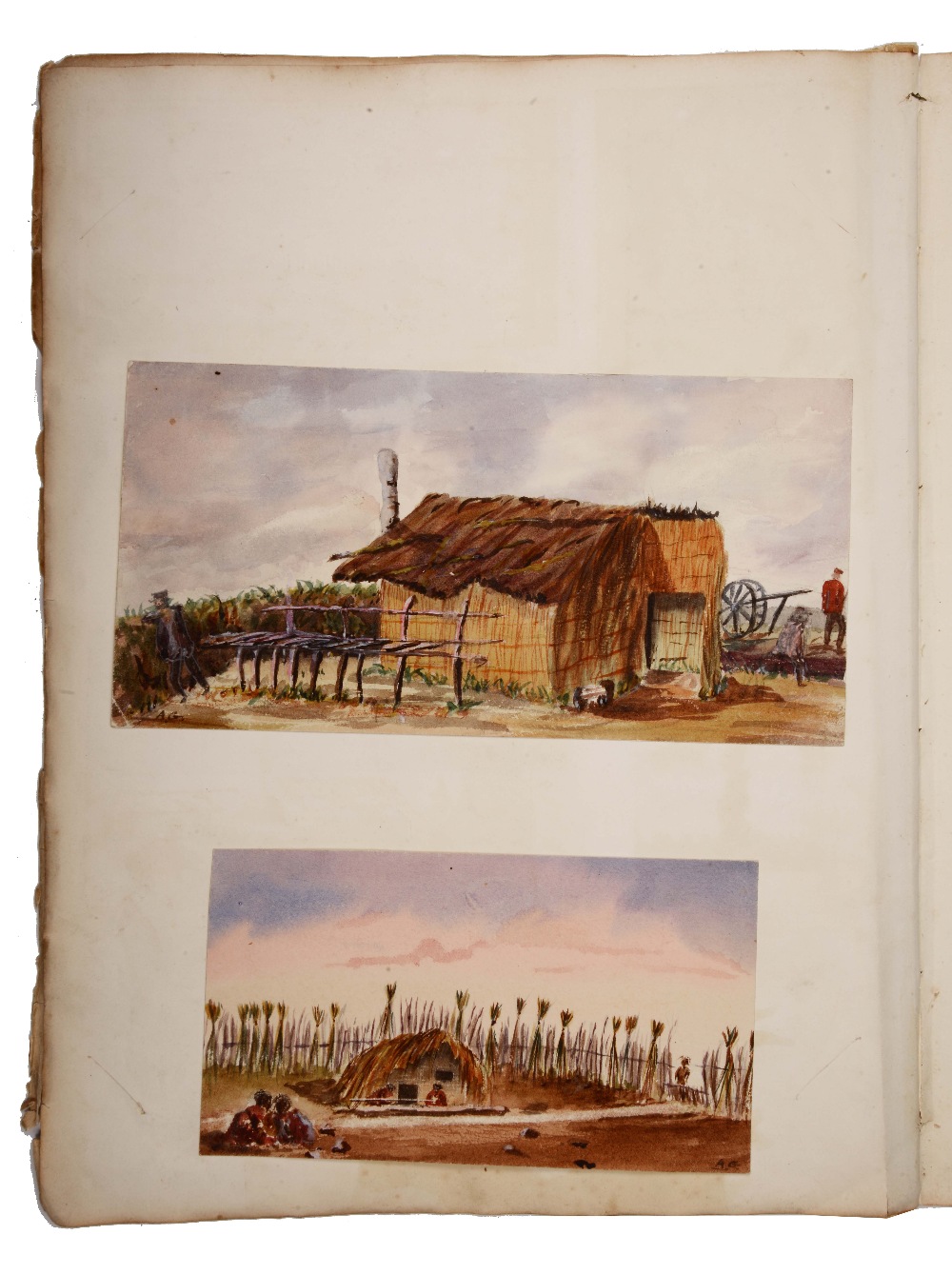 FIVE PAGES OF WATERCOLOUR SKETCHES AND PHOTOGRAPHS from a Victorian album with Grubb family - Image 3 of 11