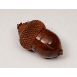 A 19TH CENTURY TREEN NUTMEG GRATER, in the form of an acorn, 7.5cm