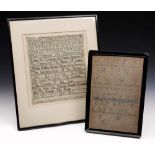 A GEORGE III CHILD'S SAMPLER by Mary Chorley dated 1787, Warrington, rhyme, numerals and alphabet,