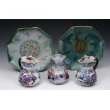 A SET OF THREE MASONS IRONSTONE JUGS with polychrome decoration, 11cm high; and a pair of