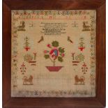 A VICTORIAN LARGE CHILD'S SAMPLER with prayer and multi-coloured decoration by Mary Ann Turner