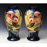 A PAIR OF MOORCROFT QUIET WATERS PATTERN BALUSTER VASES by Philip Gibson, painted and impressed