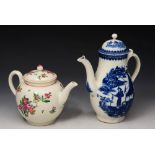 AN 18TH CENTURY ENGLISH PORCELAIN TEAPOT AND COVER of globular form painted with flowers in the