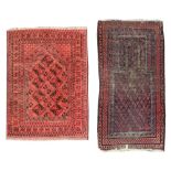 AN OLD BELOUCH PRAYER RUG, 137 x 106cm; and an Afghan mat, 88 x 72cm (2)