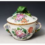 A FRENCH PORCELAIN LATE 18TH CENTURY TWIN HANDLED BOWL AND COVER painted with sprays of flowers, the