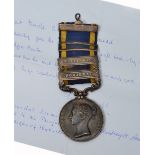 THE PUNJAB MEDAL, 1848-49, with ribbon and two clasps, Chilianwala and Goojerat, issued to Geo.