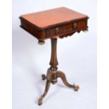 A 19TH CENTURY SATINWOOD AND ROSEWOOD OCCASIONAL TABLE with single frieze drawer, on simulated