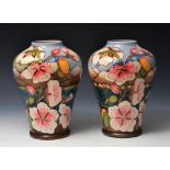 A PAIR OF MOORCROFT ELOUNDA PATTERN VASES by Alicia Arnison, Limited Edition No. 143/350, painted