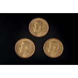 THREE GOLD SOVEREIGNS, two dated 1911, one dated 1912 (3)