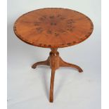 A 20TH CENTURY YEW WOOD CIRCULAR OCCASIONAL TABLE, with crossbanded top, on turned column and tripod