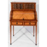 A FRENCH CYLINDER BUREAU with inlaid and crossbanded decoration, the super-structure with leather