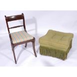 A HOWARD STYLE FOOT STOOL with green button upholstered square cushion on square taper legs and