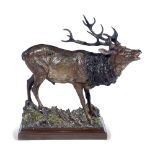 AN AUSTRIAN COLD-PAINTED BRONZE MODEL of a stag, late 19th/early 20th Century, stamped Geschutzt,