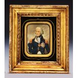A BAXTER PRINT of Admiral Lord Nelson in a decorative frame, 15 x 17cm overall