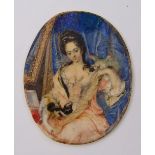 MANNER OF SIR PETER LELY A lady seated in an interior, a macaw perched on one hand and with a