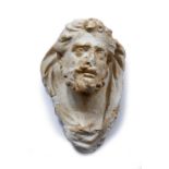 A BAROQUE PLASTER MAQUETTE portraying the head of an ancient male figure, 49cm high