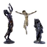 A GROUP OF THREE 18TH AND 19TH CENTURY BRONZE FIGURES including a Corpus Christi, 15.5cm high; a