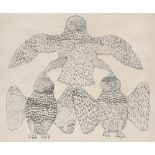 DYALA? Three Owls, engraving, 16/50, Cape Dorset 1966, 27.5 x 33cm