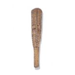 A POLYNESIAN, TONGA CARVED WOODEN CLUB with fishbone carving, 53cm long - Purchased in Tonga