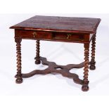 A WILLIAM AND MARY STYLE BURR WALNUT AND OYSTER VENEERED SIDE TABLE, the top with two small