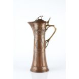 WMF Claret Jug copper and brass, band of stylised fruiting trees stamped maker's mark and