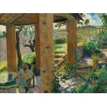 Frederick Gore (British, 1913-2009) Self portrait of the artist on a Provencal terrace signed oils