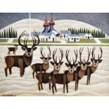 Alfred Daniels (British, 1924-2015) Reindeers in snow, 2004 signed and dated (lower left) oils on