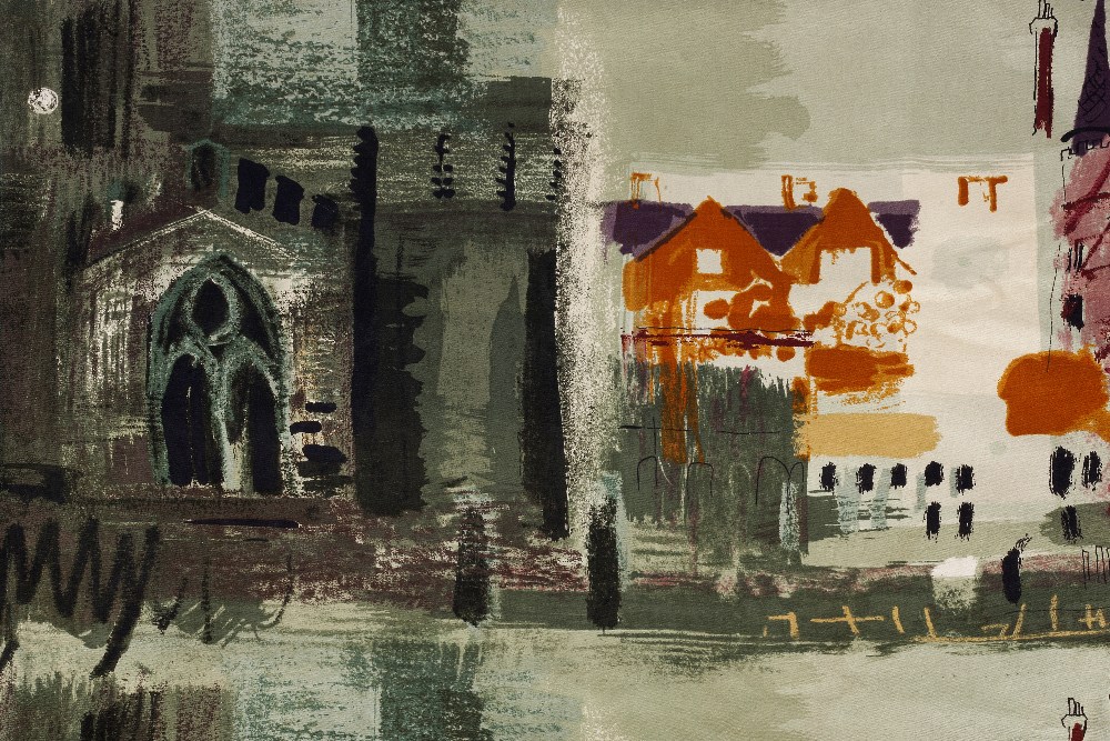 John Piper (British, 1903-1992) for A. Sanderson and Sons Ltd. 'Northern Cathedral' pair of