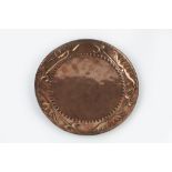 John Pearson Dish copper, hammered and repousse decorated flowering foliage border stamped oval mark