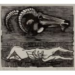 Hubertus von Pilgrim (German, b.1931) Reclining figure and goat, 1963 epreuve d'artiste, signed,