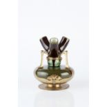 Osiris Vase gilt metal and ceramic, stylised handles and flower motifs stamped maker's mark and